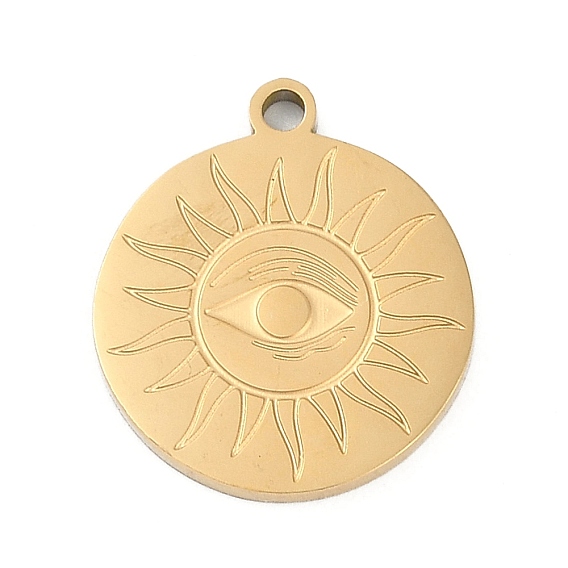 304 подвески из нержавеющей стали, плоский круглый с солнечным шармом, ионное покрытие (ip)