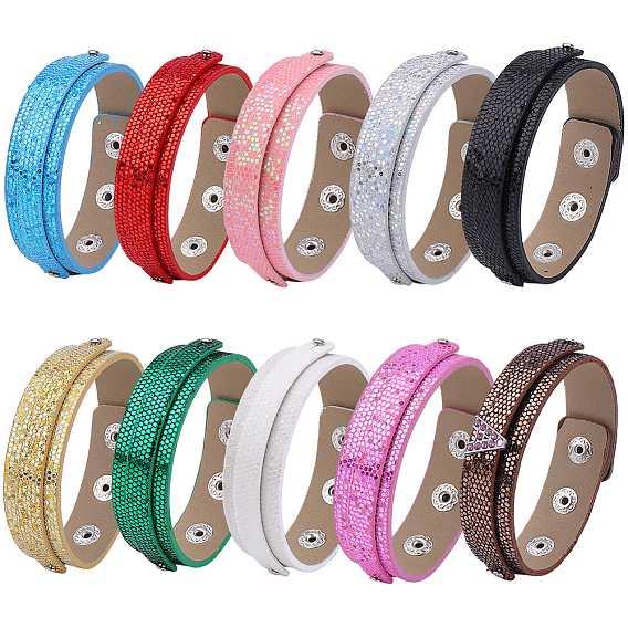 10шт. 10 браслеты из искусственной кожи разных цветов, браслеты из сплава с застежкой-кнопкой для женщин и мужчин, платина