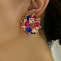 Rhinestone Donut with Square Stud Earrings, Zinc Alloy Earrings for Women