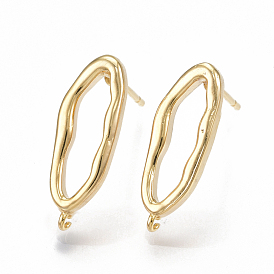 Brass Stud Earring Findings, with Loop, Oval, Nickel Free
