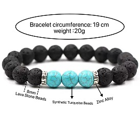 8mm runde, dehnbare Armbänder mit Edelstein- und Naturlava-Perlen für Paare