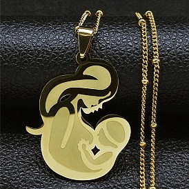 304 Stainless Steel Pendant Necklaces, Mother with Baby