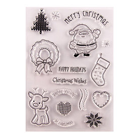 Clear Silicone Stamps, for DIY Scrapbooking, Photo Album Decorative, Cards Making, Stamp Sheets, Reindeer/Stag & Santa Claus & Christmas Tree & Wreath & Socks