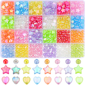 880 шт 24 цвета прозрачные акриловые бусины, круглый и сердце и звезда, с покрытием AB цвета