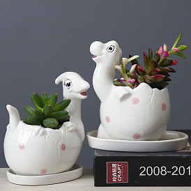 Cartoon Succulent Flower Pot Ceramic White Creative Desktop Abstract Dinosaur Flower Vessel