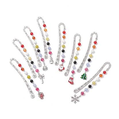 Закладки для книг из сплава на рождественскую тематику, Подвески-закладки из натурального кварца, черного оникса, лимонного нефрита, малайзийского нефрита, белого нефрита, сердолика и эмалевого сплава