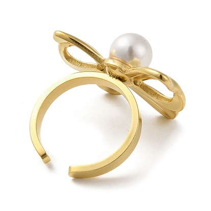Stainless Steel Shell Pearl Rings, Bowknot