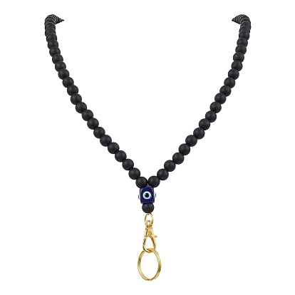 Круглые силиконовые и смоляные бусины сглаза имя карточка ожерелье шнурок, с застежкой-карабином и брелком