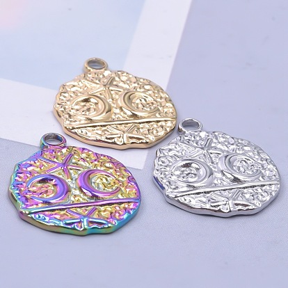 Stainless Steel Pendants, Flat Round with Moon Charms