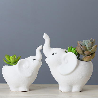 Simple white creative succulent plant animal elephant flower pot kka combination ceramic flower pot