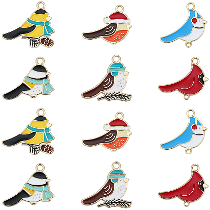 24шт. 6 стили, сплав, эмалированные, подвески-шармы в виде птиц, долговечный, золотой свет, стойки покрытие
