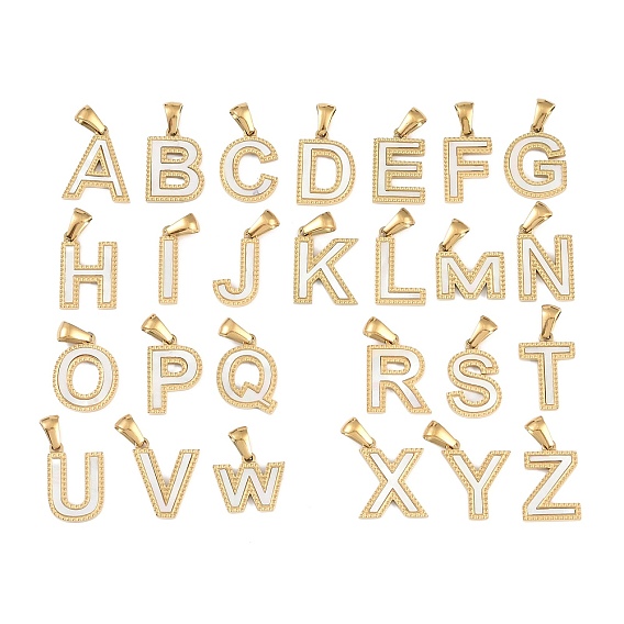 Подвески с алфавитом из натуральных белых ракушек, ионное покрытие (IP) настоящее 18 позолоченное 304 подвески из нержавеющей стали