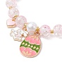 Glass Round Beaded Stretch Bracelet, Heart & Egg & Rabbit Alloy Enamel Charms Easter Theme Bracelet for Women