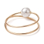 Brass Wire Wrap Criss Cross Finger Ring, Shell Pearl Ring