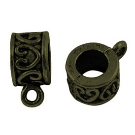 Tibetan Style Hangers, Bail Beads, Antique Bronze, Cadmium Free & Nickel Free & Lead Free, Column, 8.5mm in diameter, 6mm thick, 5mm inner diameter, hole: 2mm