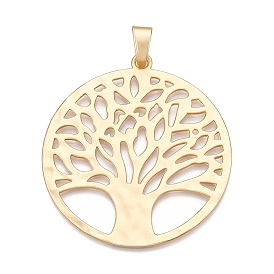 Plating Alloy Big Pendants, Flat Round with Tree of Life Charms, Lead Free & Nickel Free & Cadmium Free