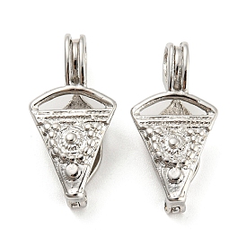 Rack Plating Brass Cage Pendants, Long-Lasting Plated, Cadmium Free & Lead Free, Triangle Charms