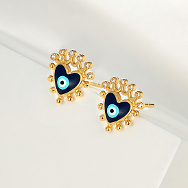 Модные латунные серьги-гвоздики в форме сердца со злым глазом