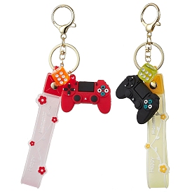 Flower PVC Rope & Resin Keychains, with Zinc Alloy Finding, Game Machine