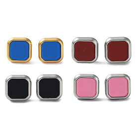 6 Pair 2 Color Square Acrylic Stud Earrings, Golden & Stainless Steel Color 304 Stainless Steel Earrings