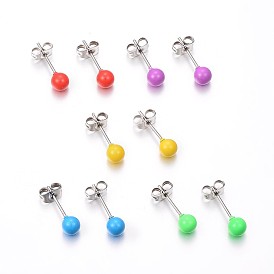 304 Stainless Steel Spray Painted Stud Earrings, Round