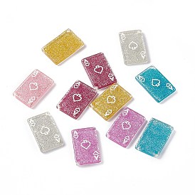 Transparent Resin Pendants, Playing Card Charms with Glitter Powder, Rectangle with Spade