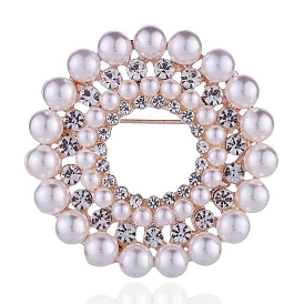 Broches rondes en alliage de strass pour femmes, avec la perle en plastique