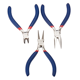 Jewelry Plier Sets, #50 Steel(High Carbon Steel) Short Chain-Nose Pliers, Round Nose Pliers and Side-Cutting Pliers, 110~130x53mm