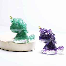 Resin Unicorn Figurine Home Decoration, with Natural Mixed Gemstone Chips Inside Display Decorations