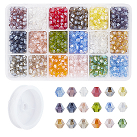 Electroplate Glass Beads Strands, Pearl Luster Plated, Faceted, Bicone