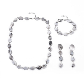 Pulseras y aretes y collares conjuntos de joyas, con cuentas acrílicas de imitación de piedras preciosas, 304 hallazgos de acero inoxidable y perno de ojo de hierro