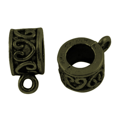 Tibetan Style Hangers, Bail Beads, Antique Bronze, Cadmium Free & Nickel Free & Lead Free, Column, 8.5mm in diameter, 6mm thick, 5mm inner diameter, hole: 2mm
