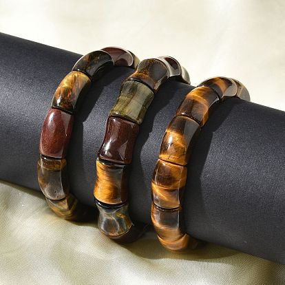 Эластичные браслеты из натурального тигрового глаза для женщин и мужчин, бамбук