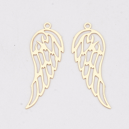 Brass Pendants, Etched Metal Embellishments, Long-Lasting Plated, Wing
