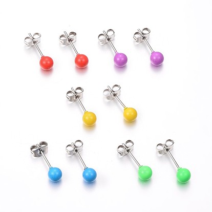 304 Stainless Steel Spray Painted Stud Earrings, Round