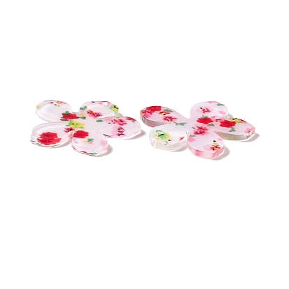 Transparent Acrylic Pendants, Flower with Flower Pattern