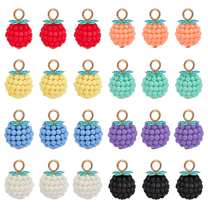 96Pcs 8 Colors Rubberized Style ABS Plastic Pendants, with Iron Loops, Golden, Berry