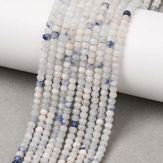 Natural Blue White Dumortierite Beads Strands, Rondelle, Faceted