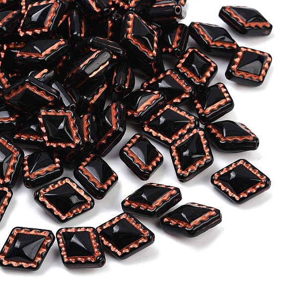 Непрозрачные акриловые бусины, ромб, красный цвет заплетен