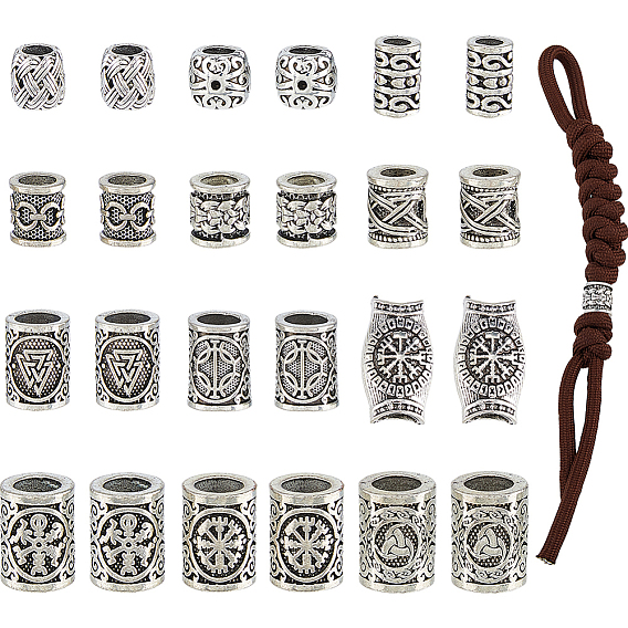 24Pcs 12 Styles Viking Symbol Brass European Beads, Large Hole Beads, Column