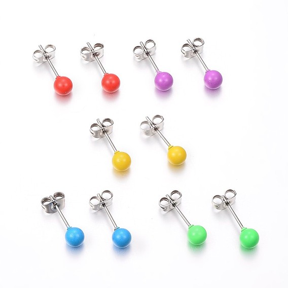304 Stainless Steel Spray Painted Stud Earrings, Round