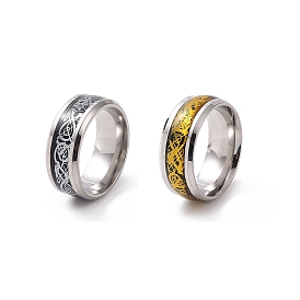 Enamel Dragon Flat Finger Ring, 201 Stainless Steel Jewelry for Women