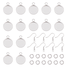 DIY 25Pairs Stainless Steel Earring Making Kits, Including Earring Hooks & Pendant Cabochon Settings, Brass Jump Rings and Transparent Glass Cabochons