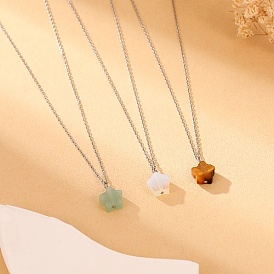 Stainless Steel Cable Chain Necklace, Star Gemstone Pendant Necklace for Women