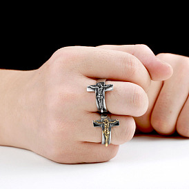 Stainless Steel Crucifix Cross Finger Ring, Easter Theme Jewelry for Women
