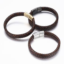 PU cuir cordon bracelets, avec 304 fermoirs magnétiques en acier inoxydable