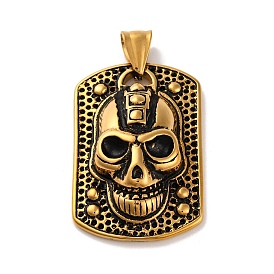 Halloween Theme 304 Stainless Steel Pendants, Rectangle with Skull Charm