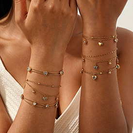 304 Edelstahl-Armbänder mit geometrischem Muster und klaren Zirkonia-Steinen im Pavé-Stil für Damen, golden