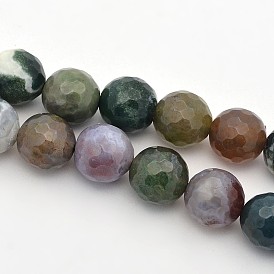 Faceted Round Natural Indian Agate Beads Strands