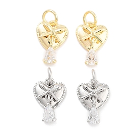 Brass with Clear Cubic Zirconia Charms, with Jump Ring, Heart with Teardrop Charms